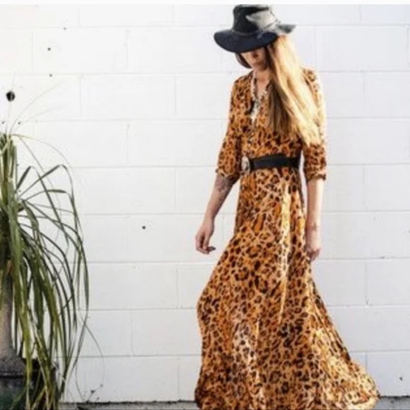 Spell Wild Ones Amber Gown Maxi Dress Leopard XS - Picture 6 of 6
